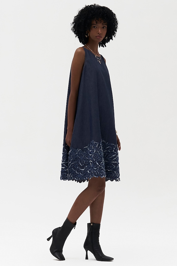 Indigo Denim Embroidered Vacation Shirt Dress by Payal Jain at Pernia's Pop Up Shop