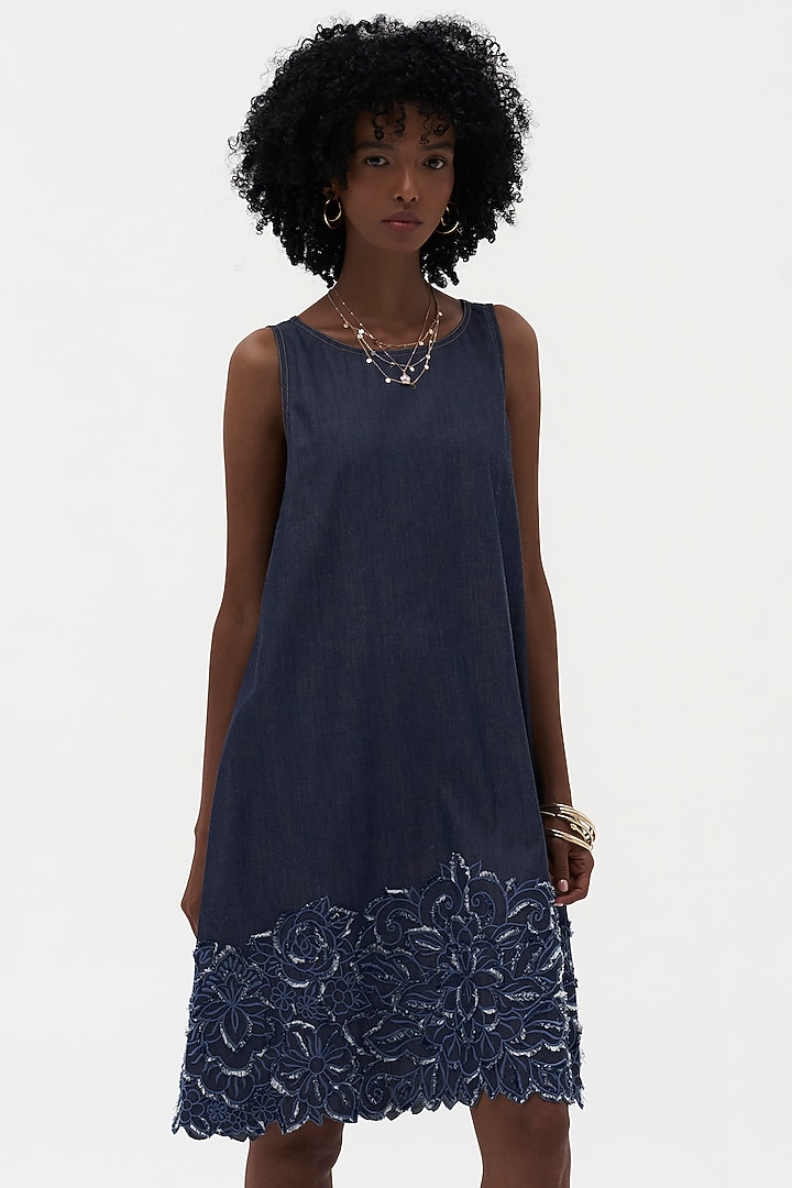Indigo Denim Embroidered Vacation Shirt Dress by Payal Jain at Pernia's Pop Up Shop