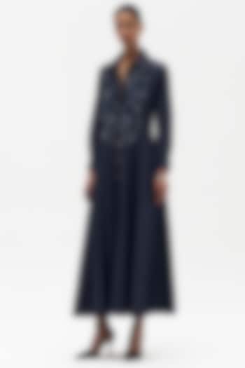 Indigo Denim Embroidered Vacation Shirt Dress by Payal Jain at Pernia's Pop Up Shop