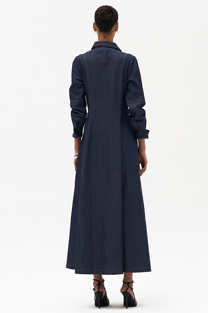Indigo Denim Embroidered Vacation Shirt Dress by Payal Jain at Pernia's Pop Up Shop