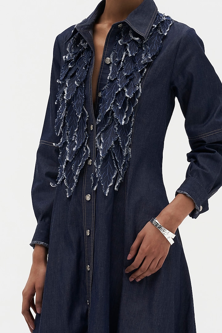 Indigo Denim Embroidered Vacation Shirt Dress by Payal Jain at Pernia's Pop Up Shop