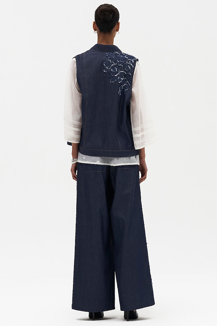 Indigo Denim Embroidered Vest by Payal Jain at Pernia's Pop Up Shop
