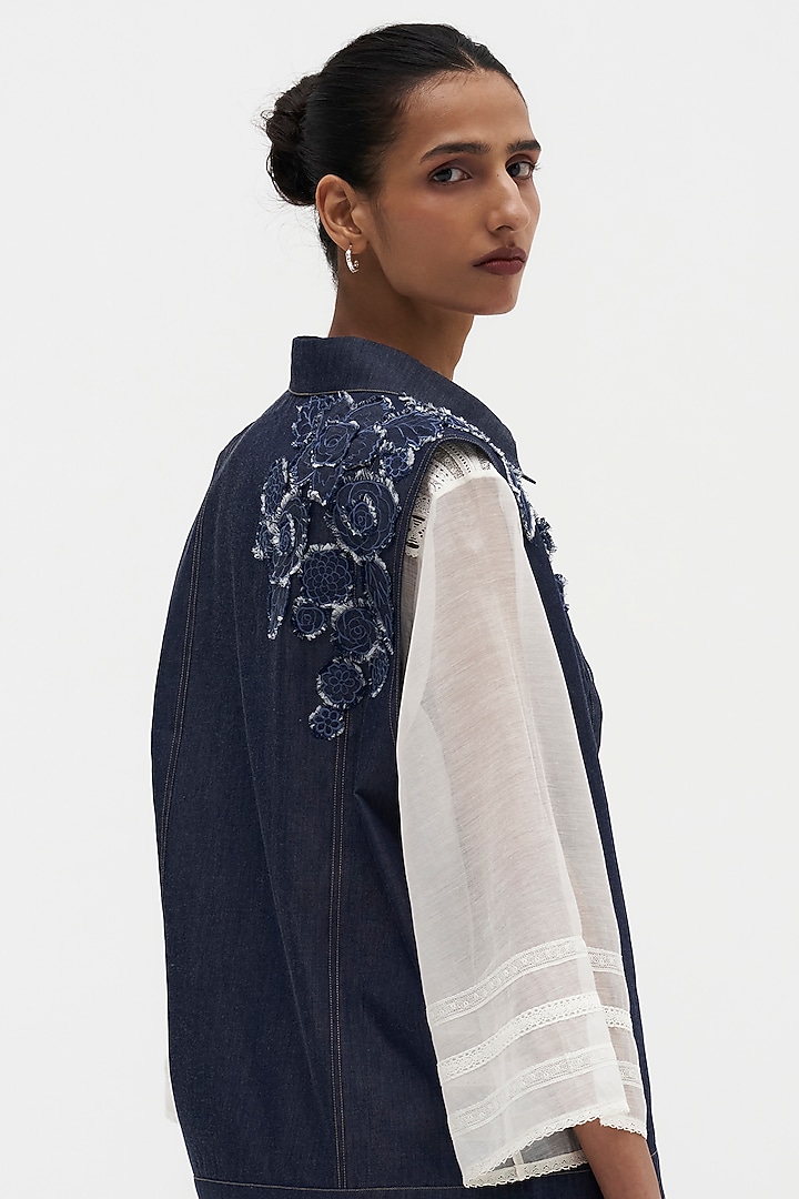 Indigo Denim Embroidered Vest by Payal Jain at Pernia's Pop Up Shop