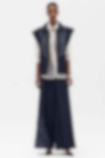 Indigo Denim Embroidered Vest by Payal Jain at Pernia's Pop Up Shop