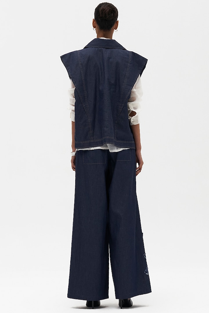 Indigo Denim Embroidered Vest by Payal Jain at Pernia's Pop Up Shop
