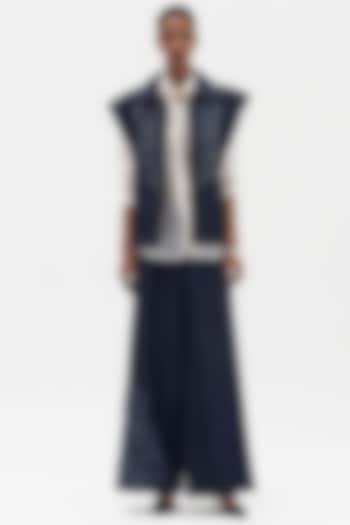 Indigo Denim Embroidered Wide-Legged Pants by Payal Jain at Pernia's Pop Up Shop
