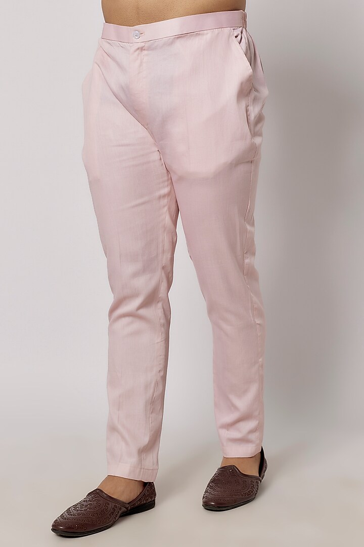 Peach Linen Satin Motif Embroidered Nehru Jacket Set by PAARSH at Pernia's Pop Up Shop