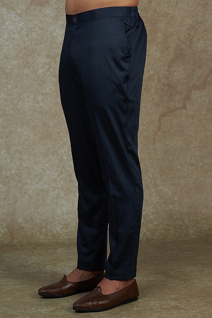 Navy Blue Bam Silk Wedding Sherwani Set by PAARSH at Pernia's Pop Up Shop