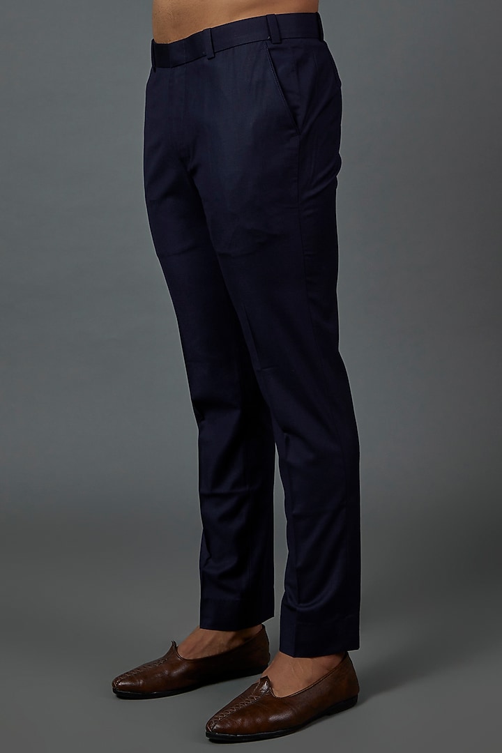 Navy Blue Pure Silk Sequins Embroidered Wedding Sherwani Set by PAARSH at Pernia's Pop Up Shop