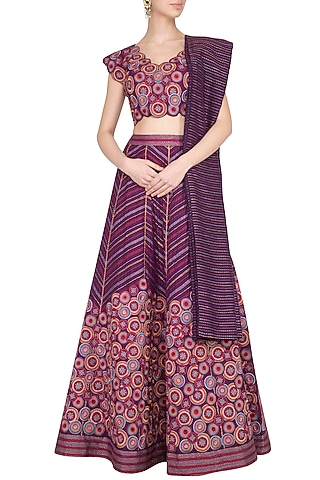 Magenta Embroidered Gharara Set by Priya Agarwal