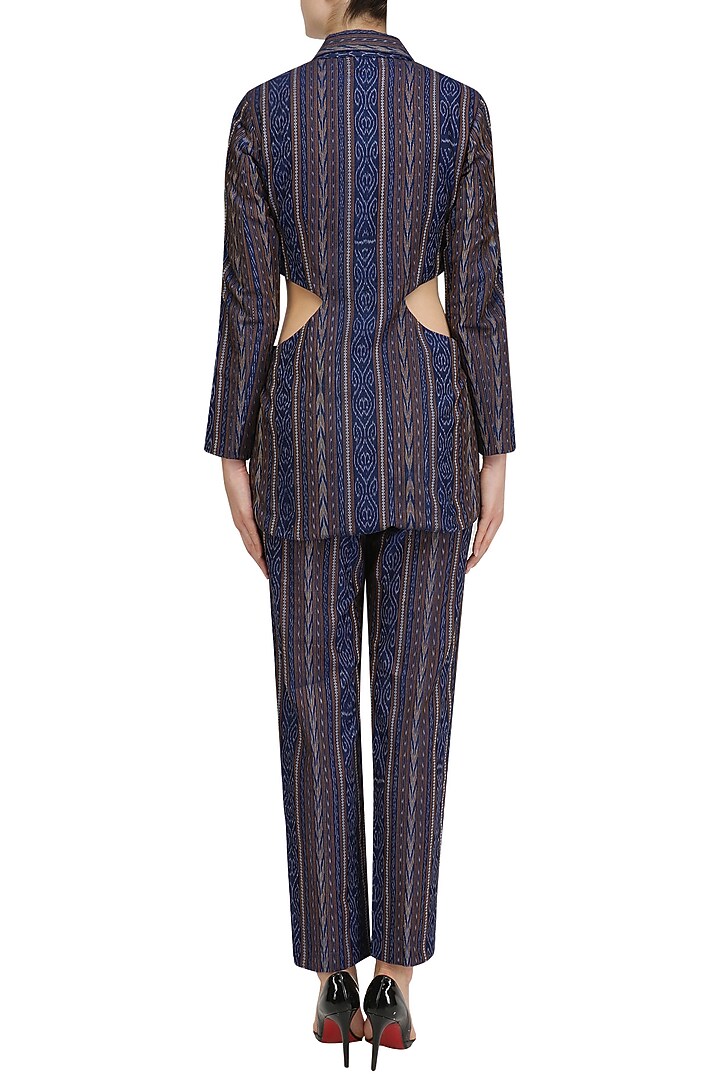Blue ikkat printed twisted jacket available only at Pernia's Pop Up Shop.