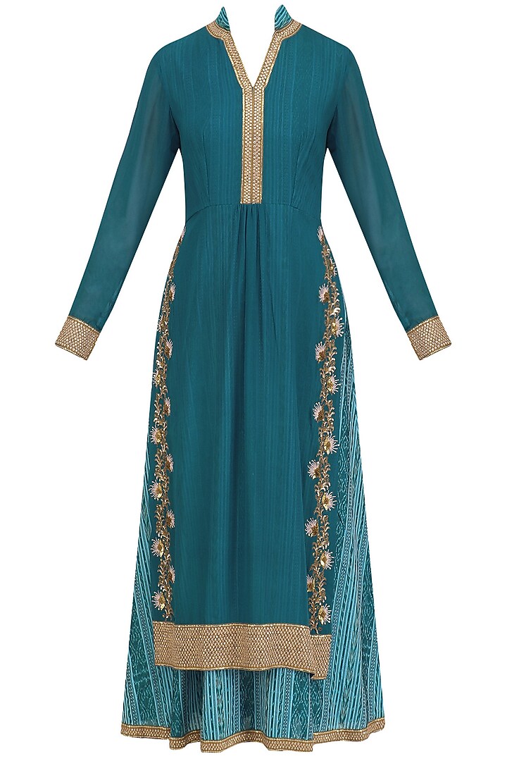 Sky blue ikkat printed double layered kurta available only at Pernia's Pop Up Shop.