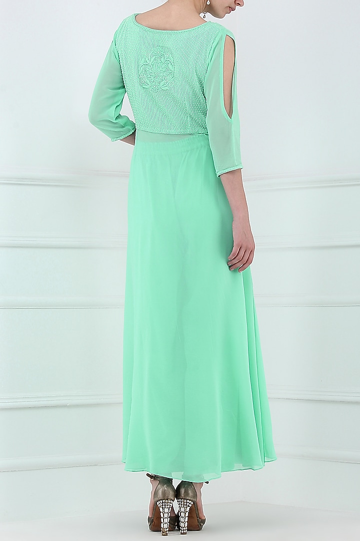 Mint green embroidered high low kurta with palazzo pants available only at Pernia's Pop Up Shop.