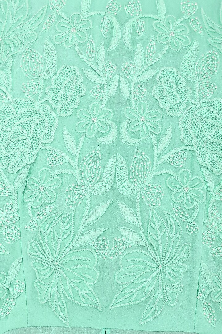 Mint green embroidered high low kurta with palazzo pants available only at Pernia's Pop Up Shop.