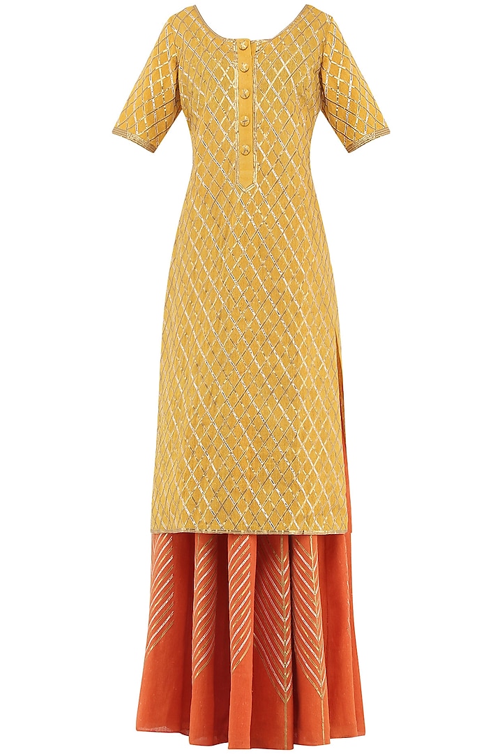 Orange Jute Embroidered Lehenga Set by Priya Agarwal