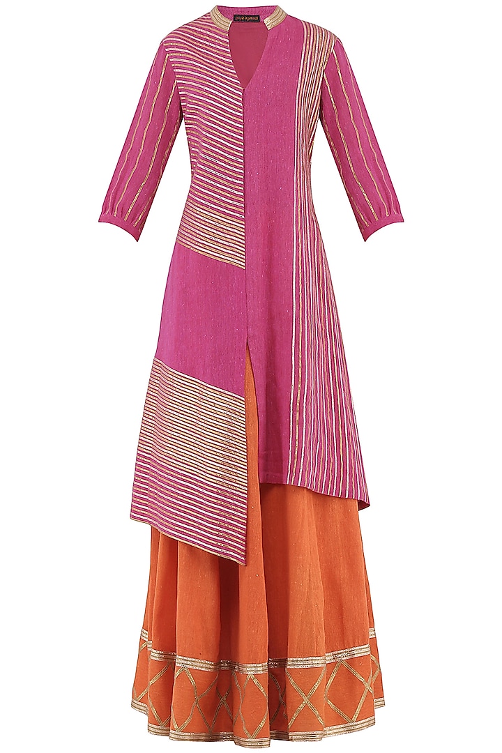Orange Jute Embroidered Lehenga Set by Priya Agarwal