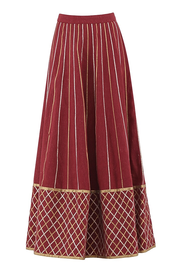 Maroon gota patti embroidered lehenga and blue kurta set available only at Pernia's Pop Up Shop.