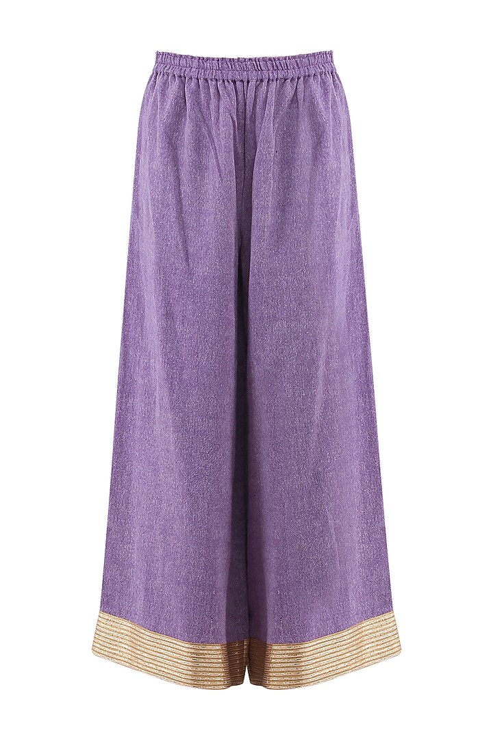 Purple gota patti embroidered peplum top with palazzo pants available only at Pernia's Pop Up Shop.