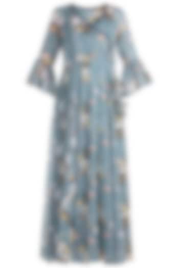 Blue Printed Flared Maxi Dress by Paulmi & Harsh