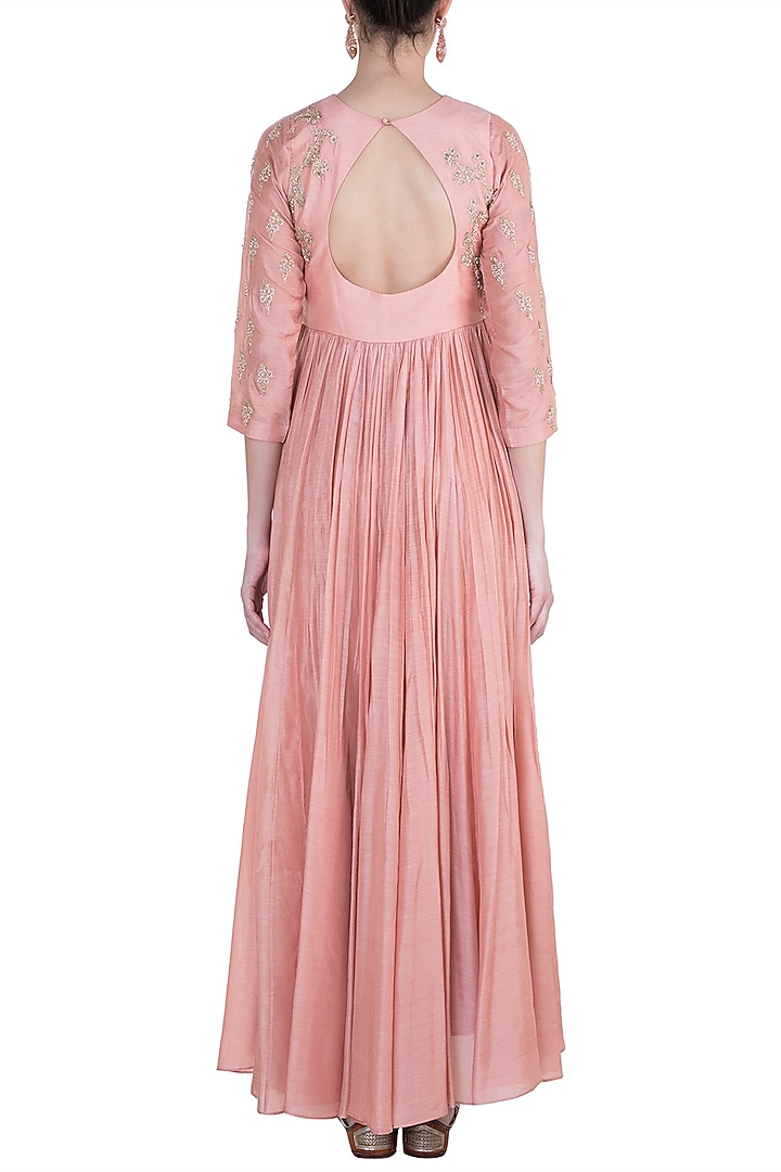 Soft Rose Pink Party Wear Anarkali Gown With Dupatta by Paulmi & Harsh at Pernia's Pop Up Shop