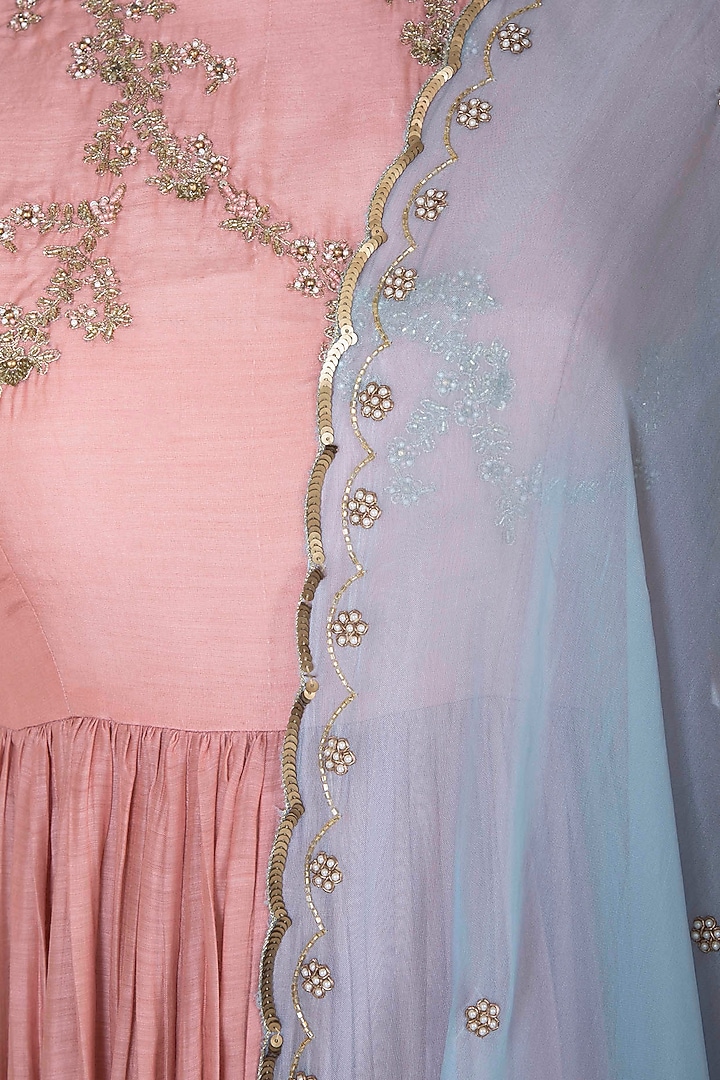 Soft Rose Pink Party Wear Anarkali Gown With Dupatta by Paulmi & Harsh at Pernia's Pop Up Shop