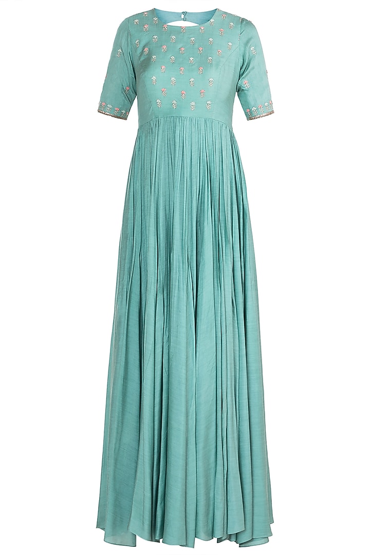 Sage Green Printed Party Wear Anarkali Gown With Dupatta by Paulmi & Harsh at Pernia's Pop Up Shop