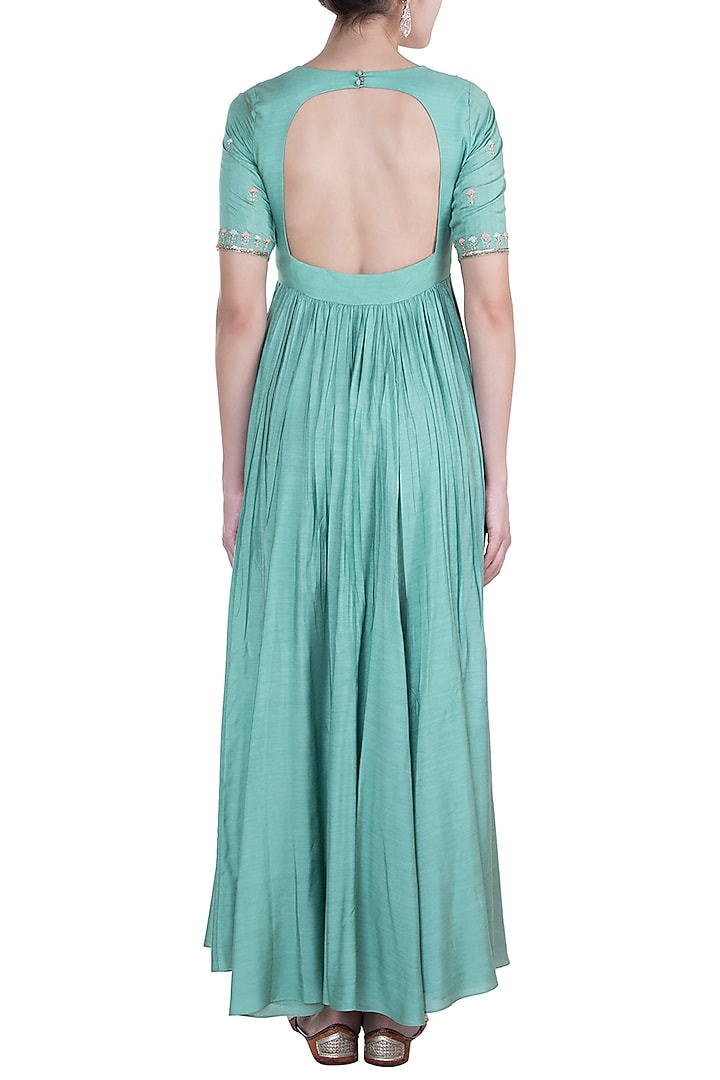 Sage Green Printed Party Wear Anarkali Gown With Dupatta by Paulmi & Harsh at Pernia's Pop Up Shop