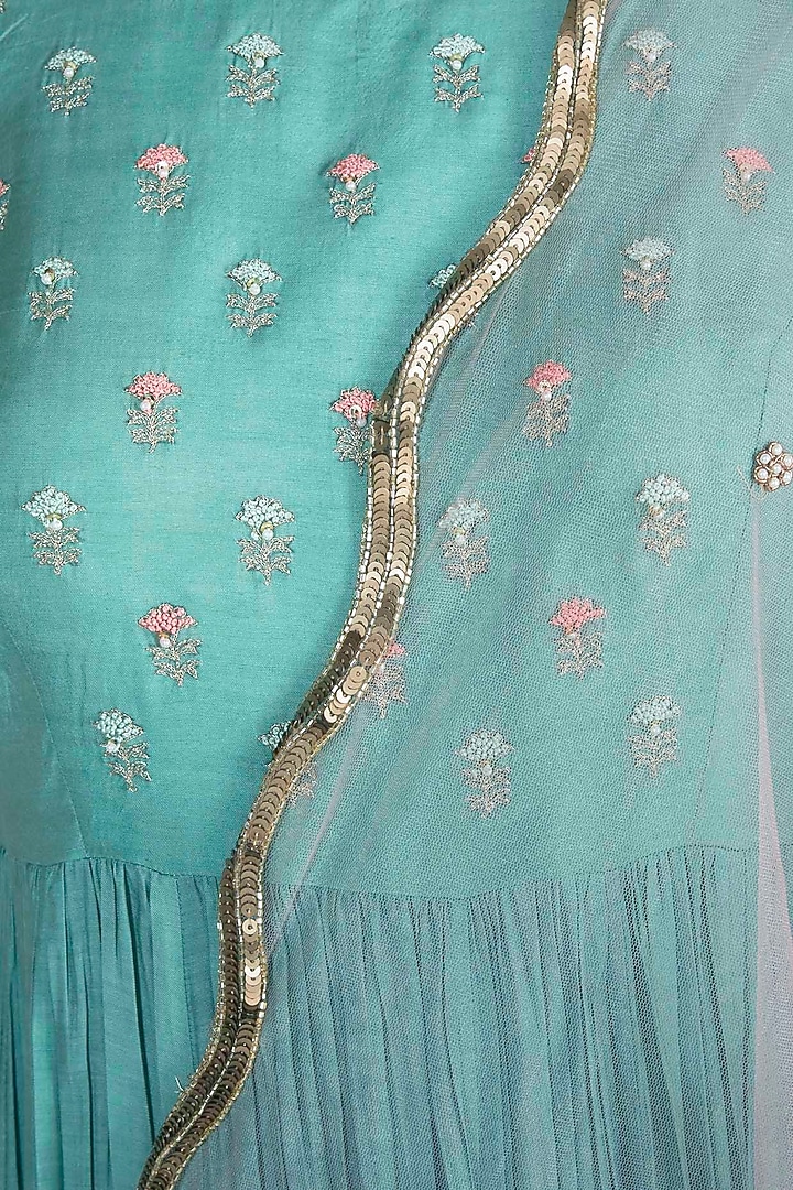 Sage Green Printed Party Wear Anarkali Gown With Dupatta by Paulmi & Harsh at Pernia's Pop Up Shop