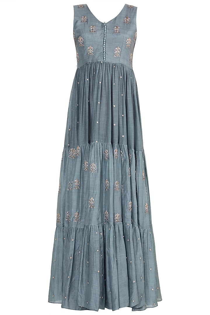 Powder Blue Embroidered Party Wear Anarkali Gown With Dupatta by Paulmi & Harsh at Pernia's Pop Up Shop