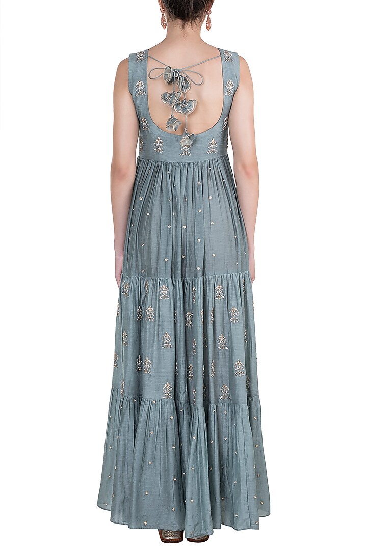 Powder Blue Embroidered Party Wear Anarkali Gown With Dupatta by Paulmi & Harsh at Pernia's Pop Up Shop