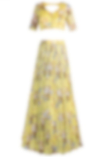 Lemon Yellow Embroidered Lehenga Set by Paulmi & Harsh