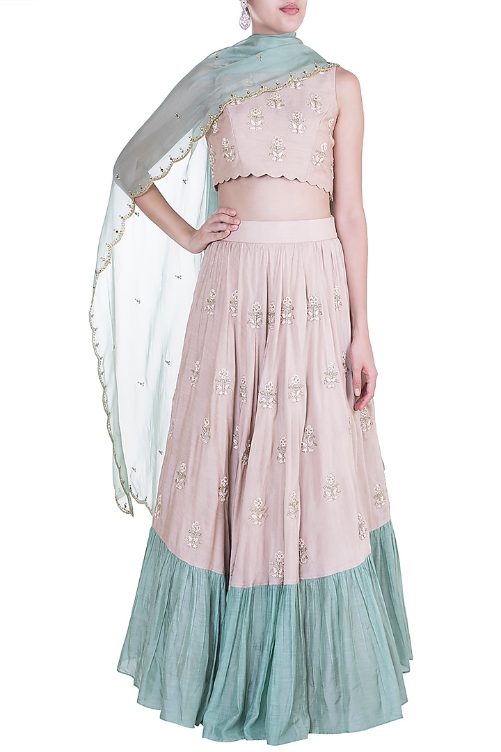 Mauve & Sea Green Lehenga Set by Paulmi & Harsh at Pernia's Pop Up Shop