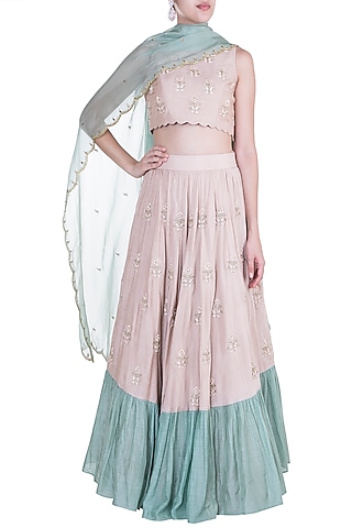 Mauve & Sea Green Lehenga Set by Paulmi & Harsh