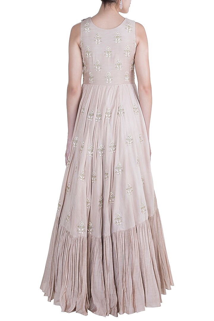 Dusty Pink Embroidered Pleated Gown With Dupatta by Paulmi & Harsh at Pernia's Pop Up Shop
