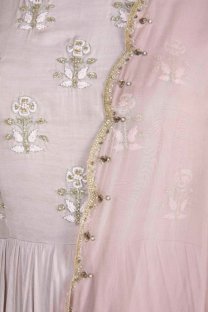 Dusty Pink Embroidered Pleated Gown With Dupatta by Paulmi & Harsh at Pernia's Pop Up Shop