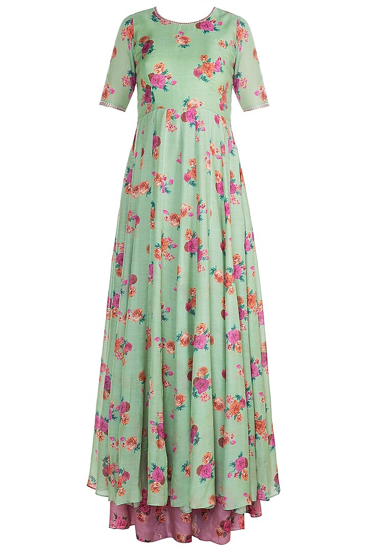 Olive Green Embroidered Anarkali Kurta With Palazzo Pants by Paulmi & Harsh at Pernia's Pop Up Shop