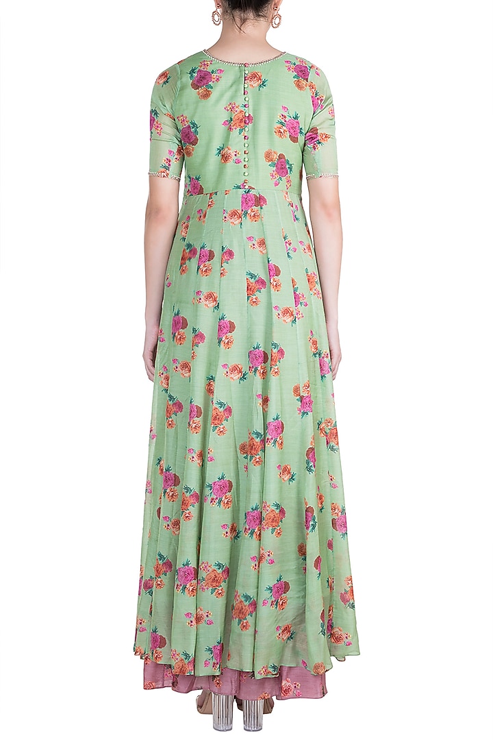 Olive Green Embroidered Anarkali Kurta With Palazzo Pants by Paulmi & Harsh at Pernia's Pop Up Shop