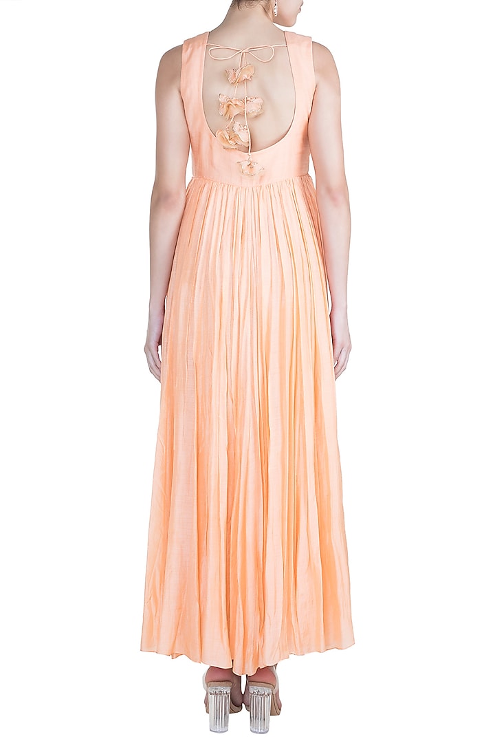 Peach Embroidered Flared Anarkali Gown With Dupatta by Paulmi & Harsh at Pernia's Pop Up Shop