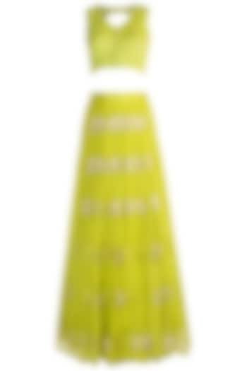 Lime Green Viscose Embroidered Wedding Lehenga Set by Paulmi & Harsh at Pernia's Pop Up Shop