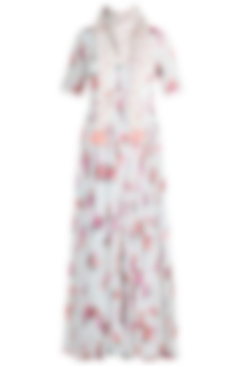 Off White Chint Printed Anarkali Gown With Scarf by Paulmi & Harsh