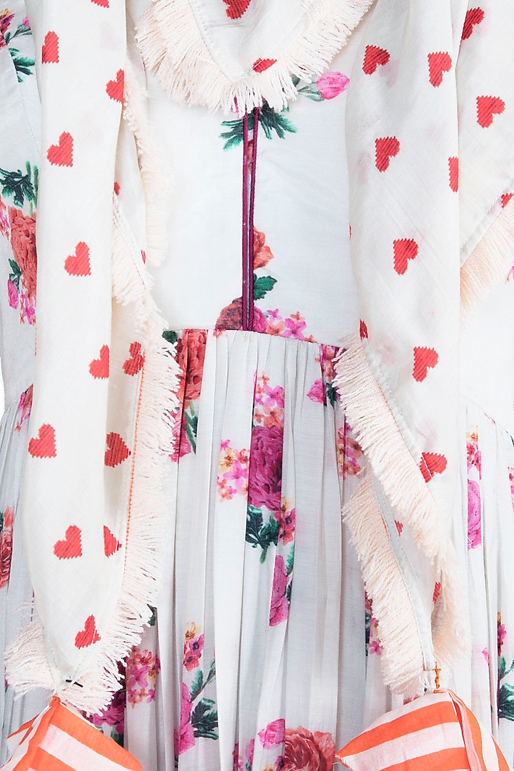 Off White Chint Printed Anarkali Gown With Scarf by Paulmi & Harsh at Pernia's Pop Up Shop