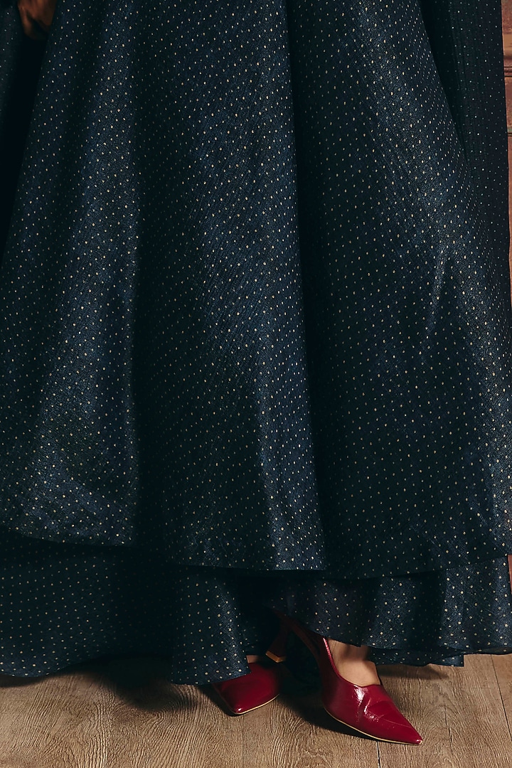 Space Blue Crushed Polka Dot Printed Kurta Set by Paulmi & Harsh at Pernia's Pop Up Shop