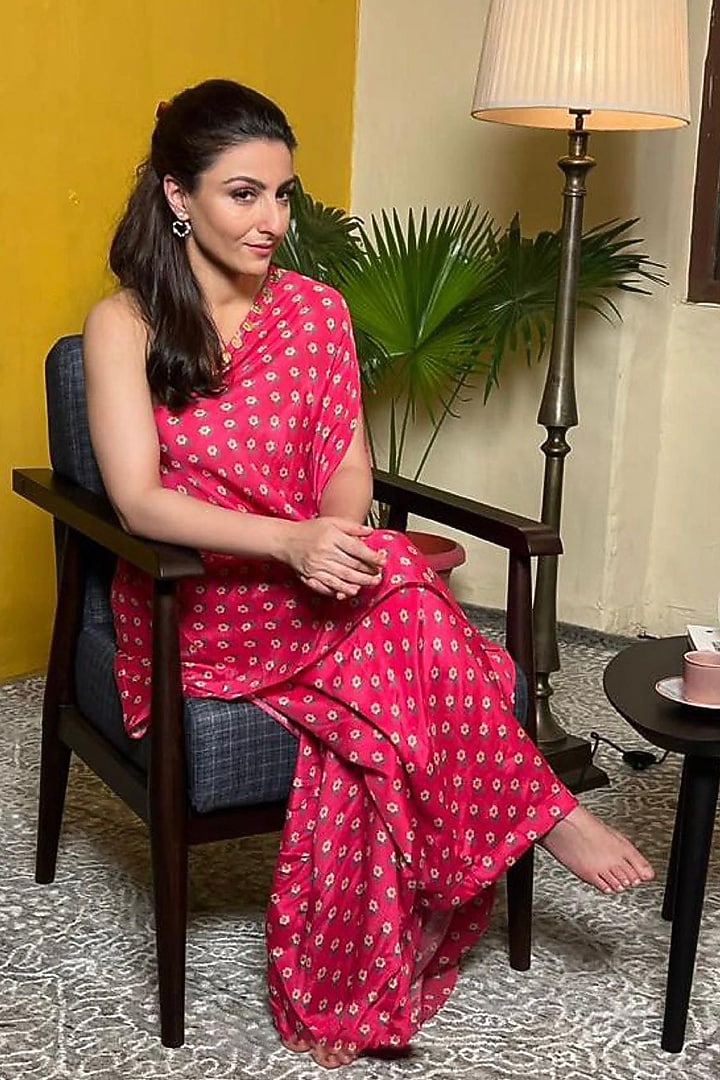 Hot Pink Cotton Silk One-Shoulder Kurta Set by Paulmi & Harsh at Pernia's Pop Up Shop