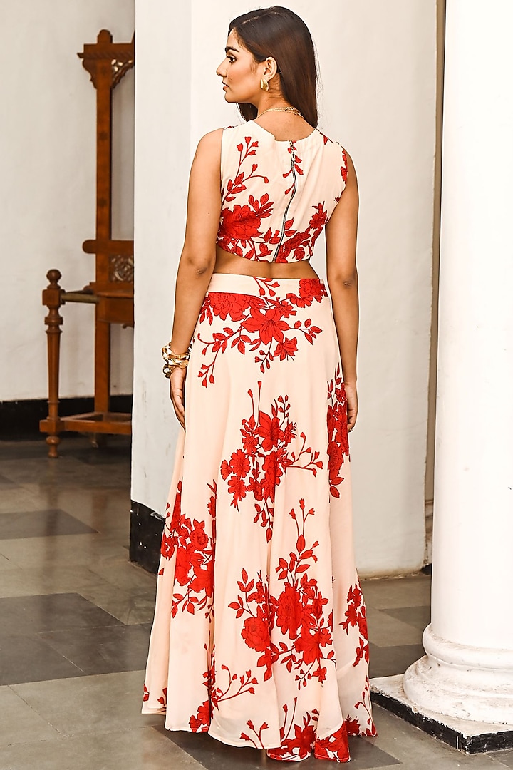 Beige Printed Lehenga Set by Palak & Mehak at Pernia's Pop Up Shop
