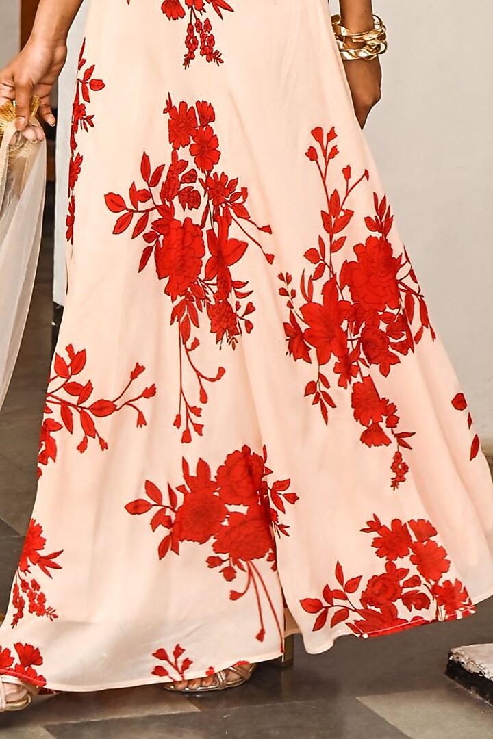 Beige Printed Lehenga Set by Palak & Mehak at Pernia's Pop Up Shop