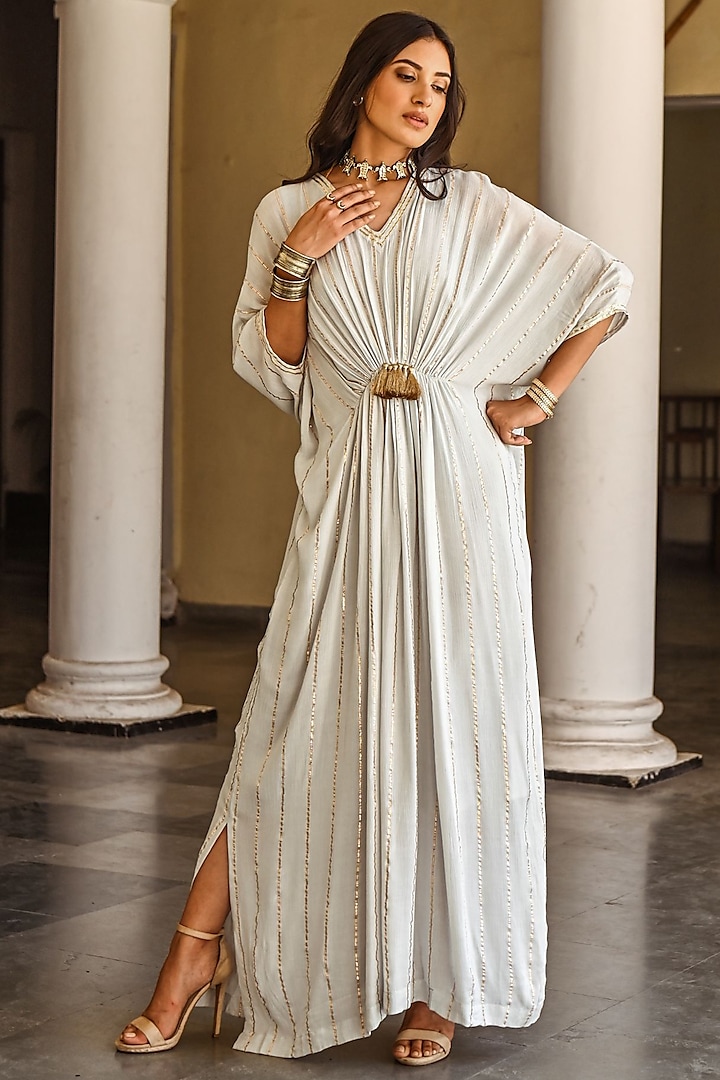 Light Grey Kaftan Dress by Palak & Mehak