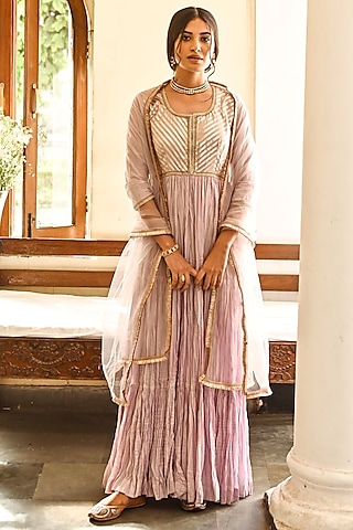 Lavender Cotton Anarkali Set by Palak & Mehak
