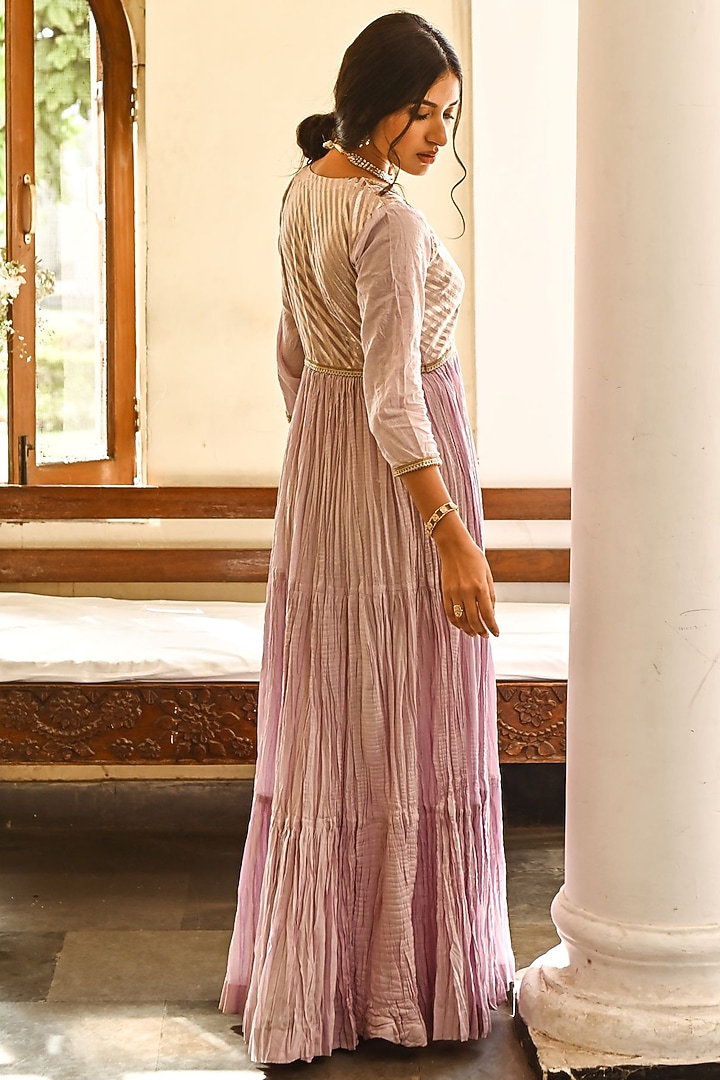 Lavender Cotton Party Wear Anarkali Set by Palak & Mehak at Pernia's Pop Up Shop