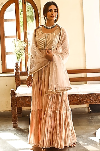 Peach Cotton Anarkali Set by Palak & Mehak