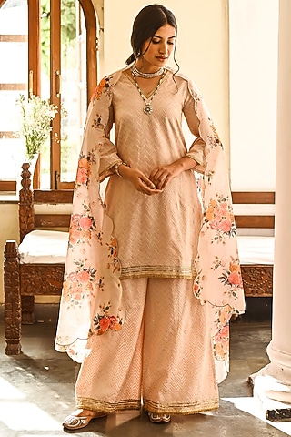 Peach Cotton Kurta Set by Palak & Mehak